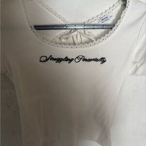 Ardene Cream Long-Sleeve Lace-Trim Tee with Black Script